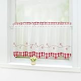 Joyswahl Scheibengardine mit Landhausstil Bistrogardine Stangendurchzug »Helene« Landhaus blickdichte Gardine Stores HxB 45x90cm Rot 1er Pack