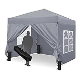 Leadyeah Pavillon 2.5x2.5 Partyzelt wasserdicht, Faltpavillon mit 4 Seitenwänden, Gartenpavillon Faltzelt UV Schutz 50+, Popup Pavillon faltbar für Garten Party Flohmarkt, Grau