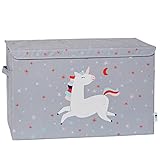 LOVE IT STORE IT Aufbewahrungsbox mit Deckel - Spielzeugtruhe aus Stoff - Robust und extra stabil - Grau mit Einhorn - 62x38x39 cm