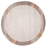 Luxor Living Teppich Wolle, Nepalteppich, Kurzflor, handgeknüpft, Bordüre, Wollteppich für Schlafzimmer Wohnzimmer, Farbe:Beige, Größe:Ø 150 cm