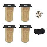 MIRODO 4 Stück Möbelfüße 4 Möbelbeine aus Holz, Gummiholz, Massive zylindrische Tischbeine, Dicke Befestigungsteile, mit Gummipolstern, hochtemperaturbeständige Ersatzbeine, Couchtisch/Stuhl/S