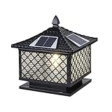 YXBHLCY Solar-Pfostenleuchte, Solar-Schwarz, Solar-Außensäulenleuchten, angetriebene Laternenpfahl, Solarleuchte, Aluminium-Druckguss und Glas für Garten, Terrasse, Hof
