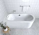 ECOLAM Badewanne Wanne Eckwanne Eckbadewanne für Zwei Modern Design Acryl weiß Avita 180x80 cm LINKS + Kopfkissen Mare + Schürze Ablaufgarnitur Ab- und Überlauf Automatik Füße Komplett-Set