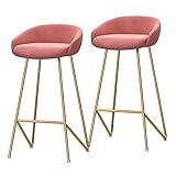 FLBT Barhocker Sitz von 1 Samt gepolsterter Sitz mit Rückenlehne mit goldfarbenen Metallbeinen Küche Frühstücksbarhocker Thekenstuhl Sitzhöhe 65 cm (Rosa 2 Stück)