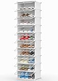 HOMIDEC Schuhregal, 10 Ebenen Schuhschrank Kunststoff-Schuhregale Organizer für Schrank Flur Schlafzimmer Eingang, Weiß & Transparent