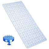 Duschmatte rutschfest Anti Schimmel mit Kopfhaut Massagebürste, Badematten Badewanne, Antirutschmatte Dusche 88 * 40cm, Anti Rutsch Badewannenmatten, rutschfeste Badematte für Kinder Baby,Transparent