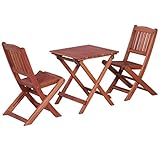 Tidyard Bistro-Set 3-TLG.Balkongruppe Gartengruppe mit 1 Tisch+2 Stühle Gartenmöbel Garten Garnitur Sitzgruppe Balkonset klappbare Essgruppe 40 x 40 x 45 cm (L x B x H) Massives Eukalyptusholz