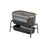 Maxi-Cosi Iora Beistellbett, hochwertiges, höhenverstellbares Babybett, nutzbar ab der Geburt bis max.9 kg, Inkl. Matratze und Tasche, kompakt faltbar, passt neben fast jedes Bett, Essential Graphite