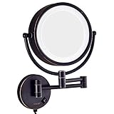 GANGEV Badezimmer-Make-up-Spiegel, wandmontierter Waschtisch, doppelseitig, Messing, beleuchtete Vergrößerungs-Rasierklappe, mit Schalterstecker (Color : Noir, Size : 10X)