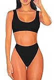 Viottiset Damen Zweiteilige Bikini Set Badeanzug Crop Top Hohe Taille Bademode Strandkleidung Push Up Sommer Schwarz M