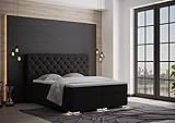 Boxspringbett Venedig Chesterfield Schwarz Gewebestoff LED-Fuß 180 x 200 cm