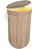 Handfill Gelber Sack Ständer 60 Liter aus Bambus mit Deckel - praktischer Müllsackständer für gelbe Säcke - Mülltonne ideal als Mülleimer Küche nutzbar - Stabiler Eimer mit Deckel für Mülltrennsystem