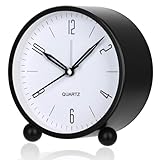 YouJabz Analoger Wecker, Großes Zifferblatt von 4 Zoll, Minimalistischer Runder Metall-Wecker Modischer Nachttisch Wecker, Kein Ticken, geräuschlos, Batteriebetrieben (Schwarz)