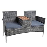 ESTEXO Polyrattan Gartenbank Bank Sitzbank 2-Sitzer Rattan Gartenmöbel Set Gartenset Balkonmöbel Sitzgarnitur Anthrazit-Grau