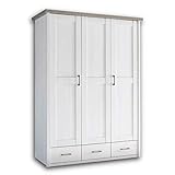 LUCA Eleganter Kleiderschrank Babyzimmer 3-türig - Vielseitiger Drehtürenschrank mit viel Stauraum in Pinie Weiß / Trüffel - 148 x 201 x 62 cm (B/H/T)
