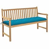 Camerina Gartenbank mit Hellblauer Auflage 150 cm Massivholz Teak Balkonbank Garden Bench Bank FüR Den AußEnbereich BalkonmöBel Bank