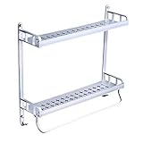 2-stöckige Wandhalterung Badezimmer Regal Organizer mit Haken Duschregal Korb Caddy Aufbewahrung für Badezimmer Schlafzimmer Küche (Größe: 61 x 13,5 x 46 cm) (Silber 51 x 13,5 x 46 cm)