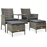 Homgoday 2-Sitzer-Gartensofa mit Teetisch und Hocker Gartenmöbel Gartenbank Sitzbank Sitzgruppe Gartenset Balkonset Garten Balkon Terrasse Poly Rattan Grau