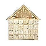 Gidenfly Holz Adventskalender Weihnachten 24 Tage Countdown Kalender Holzhaus Mit LED-Licht, Adventskalender 24 Tage Countdown Überraschungsgeschenke Box Party Favor