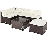 Casaria Polyrattan Lounge Set XL mit 7 cm Auflagen 15 cm Rückenkissen 5 mm Sicherheitsglas Tisch Wetterfest Terrasse Ecklounge Gartenmöbel Braun Creme