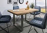 MASSIVMOEBEL24.DE | Freeform 5 - Baumtisch aus Mangoholz - beige lackiert | + U-Beine in Silber matt | 140x90x77 | Massivholztisch Baumkantentisch Esstisch
