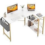 Homieasy Kleiner L-förmiger Computertisch, 119 cm, moderner einfacher Stil, Schreibtischtisch mit Aufbewahrungstasche (Weiß B)