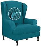 Stretchflügelstuhl Slipcover 2 stück, Sessel Deckeln Wasserdicht, Stretch Polyester Stoff Wohnzimmer Sofa Slipcover Möbel Protector for Kinder Haustiere (Color : Blu, Size : 2 Piece)