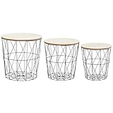 Cepewa Beistelltisch 3er Set │ Couchtisch im Industrie Design │ Metall mit Holz │Ø 29 cm Ø 34 cm Ø 39,5 cm (1 x 3er Set Beistelltisch schwarz)