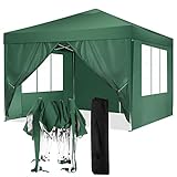 TOOLUCK Faltpavillon 3x3 Wasserdicht Stabil Pavillon Wasserdicht Stabil Popup Pavillon Anti-UV Gartenpavillon mit 4 Seitenteilen, Grün