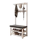 Stabiler Kleiderständer aus Metall mit Schuhablage, Garderobenständer mit Bank und Haken, Schlafzimmer, Kleiderständer für Flur, Wohnzimmer, Ankleidezimmer, 80/100 x 33 x 172 cm