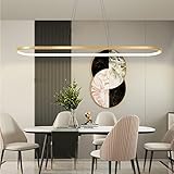 Moderne Esstisch Pendelleuchte LED Dimmbar Gold Hängelampe Oval Höhenverstellbarer Kronleuchter mit Fernbedienung 54W Esszimmer Hängeleuchte Kreativität Küche Wohnzimmer Lampe Beleuchtung Licht L120CM