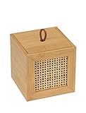 WENKO Badbox Allegre S, dekorative Box mit Deckel im trendigen Boho-Style aus hochwertigem Bambus und Rattan-Geflecht, zur Aufbewahrung von Badutensilien oder Accessoires, 9 x 9 x 9 cm, Natur