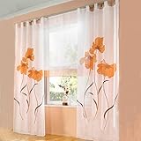 SIMPVALE 2 stücks Gardinenschal Gardine Print Blumen Vorhang für Wohnzimmer Schlafzimmer Schlaufenschal, Breite 150cm / Höhe 245cm, Orange