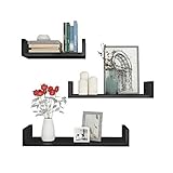 Wandregal, schwebendes Regal, Holz-Set mit 3 verschiedenen Größen, U-förmiges, schwebendes Regal, verfügbare MDF-Aufbewahrung für Wohnzimmer, Schlafzimmer (Farbe: Holzfarbe)