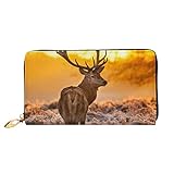 Damen Geldbörse Clutch Geldbörse Holz Brücke Stream Wasserdruck Lange Leder Geldbörsen Reißverschluss um Kreditkartenhalter, Hirschgeweih, One Size, Modern