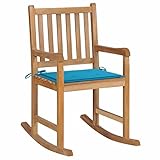 YUMENG Schaukelstuhl mit Blauem Kissen, Sessel Wohnzimmer, Schaukelsessel, Stillsessel, Schwingsessel, Tv Sessel, Ohrensessel, Rocking Chair, Relaxsessel, Massivholz Teak