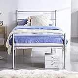FetiNes Bett 90x200 mit lattenrost, Modern Einzelbett Metallbett Bettgestelle Bettrahmen für Schlafzimmer Gästezimmer, Grau