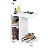 SoBuy® FBT48-W Beistelltisch mit Schlitz für iPad, Zeitungsständer Couchtisch Tisch mit Rollen weiß BHT ca: 45x58x35cm