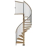 DOLLE Spindeltreppe Winnipeg │ Nebentreppe │ Eiche geölt │ 11 Stufen / 12 Steigungen │ inkl. Podest | Geschosshöhe 246-270 cm │ Außendurchmesser 120 cm │ Metallgeländer | Holzhandlauf | Holzstufen
