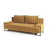 Siblo Sofa Ester Kollektion - Sofa mit Schlaffunktion - Elegante Couch - Wohnzimmer Möbel - Komfortables Schlafsofa - Sofa 3-Sitzer - Klappsofa mit Bettkasten - 220x96x89 cm - Gelb