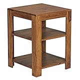 möbelando Standregal Mumbai Massiv-Holz Sheesham 60 cm Wohnzimmer-Regal mit 2 Ablagefächer Design Landhaus-Stil Beistelltisch