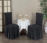 My Palace Stuhlhussen Bianca - mit Rüschen 4er Set Anthrazit elastische Stretch Hussen für Esszimmerstühle Hochzeit abnehmbare und waschbare Stuhlbezüge Chair Cover, Stuhl-Sitzbezug, Stuhlüberzüge