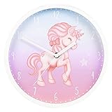 Hama Kinder Wanduhr 'Magical Unicorn' ohne Ticken (runde Kinderuhr mit Einhorn Motiv, batteriebetriebene Quarz Wanduhr mit Sekundenzeiger, Kinderzimmer, ideal als Lernuhr, Durchmesser 25 cm) rosa