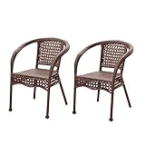 JHKZUDG 2 Stück Wicker Dining Sessel Set,Außenterrasse Rattan Stuhl,Bistro -Vorsitzender Rattan,Stapelbarer Stuhl,Für Veranda, Garten, Balkon, Deck