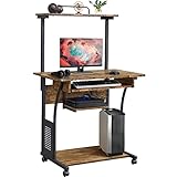 Yaheetech Computertisch mit Regal Schreibtisch Büro PC Tisch mit Rollen Eckschreibtisch Vintage 80 x 50 x 132 cm