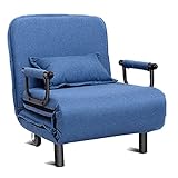 Sessel Klappsofa, 3-in-1 umwandelbarer Liegesessel mit Kissen und Rollen, Innen-Einzelschläfer-Gästebett, Lounge-Futon-Couch, Schlafsofa (Color : Blue)