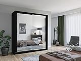 WFL GROUP Moderner Kleiderschrank mit Spiegel 200 250 cm Schrank für Schlafzimmer mit Schiebetüren - Kleiderstange - 200 cm - Schwarz