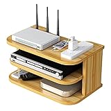 Hggzeg WiFi Router Aufbewahrungsbox Schwebende Regale TV Set-Top-Rack, Wandmontage mehrschichtige Kabel-Management Lagerregal für Wanddekoration (jl04,Kirschholz)