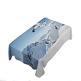 Rechteckige Tischdecke, Snowboard Springen, Hohe Berge, Weiß, Blau Wasserdicht Gartentischdecke Wetterfeste Tischwäsche Für Picknick Outdoor Jubiläum 137X183Cm