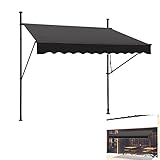 YRHome Klemmmarkise Markise Balkon mit Handkurbel 250cm breit- Balkonmarkise ohne Bohren Höhenverstellbar, Sonnenschutz, wasserdicht (250 x 120cm, Dunkelgrau)